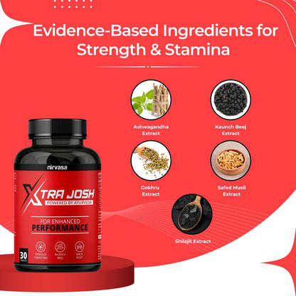 Nirvasa Xtra Josh Tablets for Men (30 Tabs) | Stamina, Energy & Performance Booster | Boosts Vitality, Strength & Endurance | Muscle Support, Enriched with Saponins