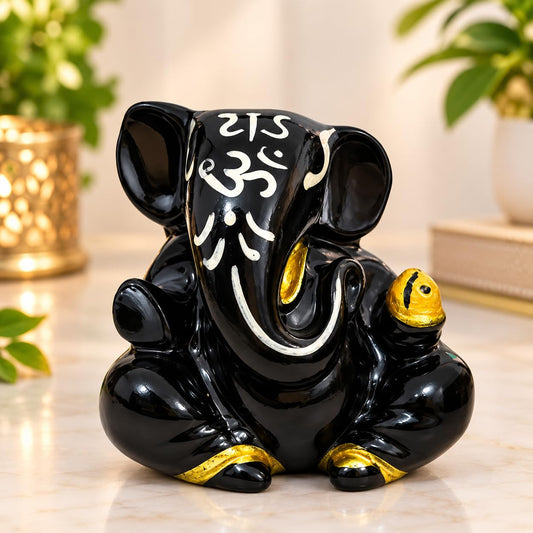 Resin Lord Ganesha Idol Car Dashboard 5x5cm (Black)