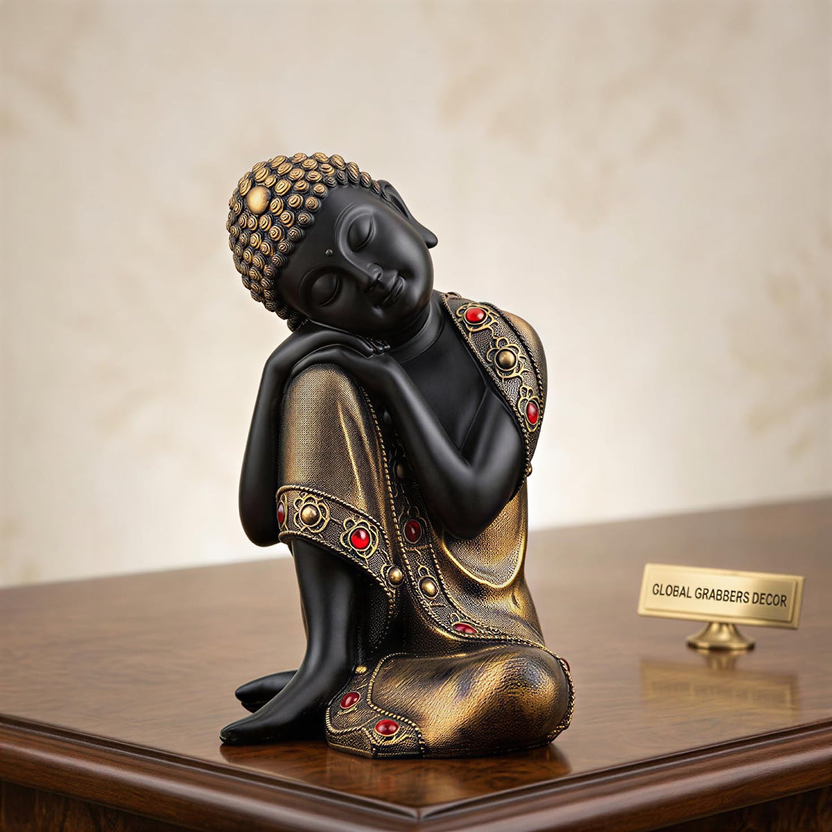 Buddha Idol Statue | Show Pieces for Home Decor Living Room (Black Golden)