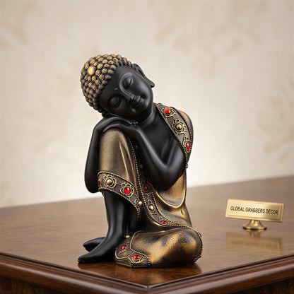 Buddha Idol Statue | Show Pieces for Home Decor Living Room (Black Golden)
