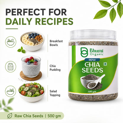 Bhumi Organic Chia Seeds 500g | Seeds for Eating, Rich in Calcium, Rich in Protein, Rich in Fibre