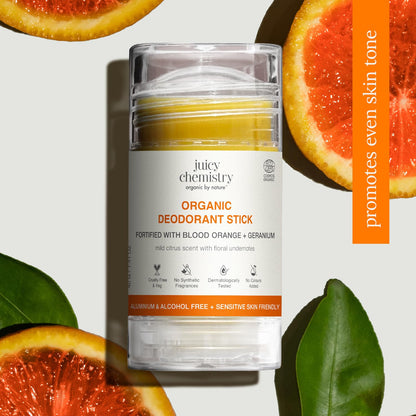 Juicy Chemistry Organic Deodorant Stick with Blood Orange & Geranium, 40g | Long-Lasting Odour Protection | Underarm Brightening | Neutralises Body Odour | Cruelty Free & Vegan | Dermatologically Tested