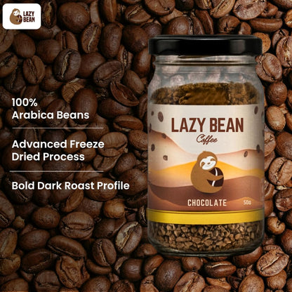 Lazy Bean Intense Chocolate Flavoured - Premium Instant Coffee Powder 50 g | Strong Black Coffee, Rich Aroma, Quick-Dissolving Granules | Ready in Seconds for Hot or Iced Brews at Home, Office, Travel