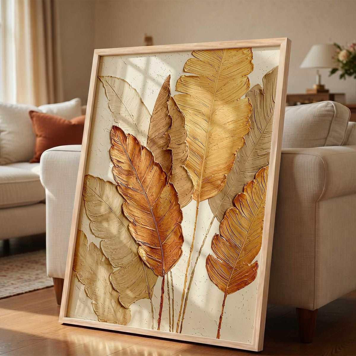 Aesthetic leaf Art Home Decoration | Floral Paintings With Frame For Living Room Bed Room Hotel Wall Decor Digital Reprint (13x17 inch)