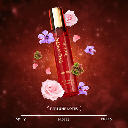 Red perfume bottle with gold cap on a dark red background with flowers