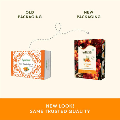 Wellwith by Ayuzera Sea Buckthorn Natural Soap Bar | Healthy and Smooth Skin | Naturally Brightening & Glowing Bath Soap (Pack of 1)