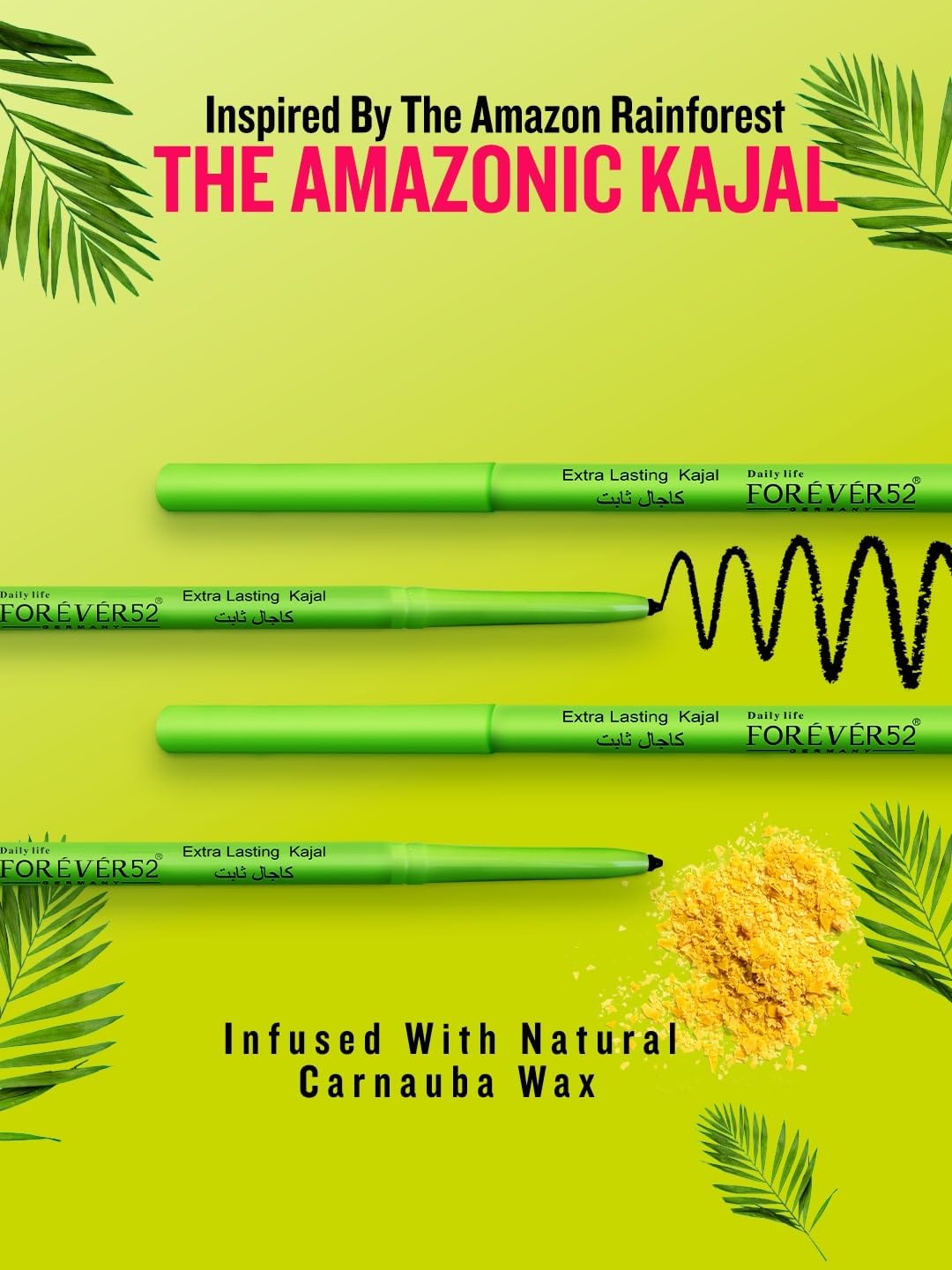 Daily Life Forever52 Amazonic Black Kajal | 24Hr Long Stay | One Stroke Smooth Glide | Waterproof, Smudgeproof & Fadeproof | Deep Matte Finish | Vegan, Cruelty Free & Dermatologically Tested (0.35g, 1pc)