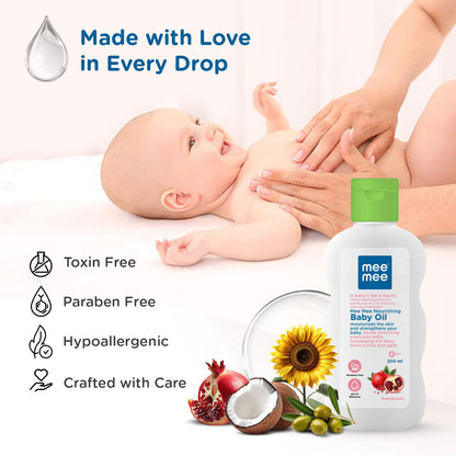 Mee Mee Baby Oil 200 ml | Light & Non-Sticky Nourishing Oil | Keeps Baby Skin Soft & Healthy | Ideal for Daily Massage | Safe for Newborns (0+ Months)