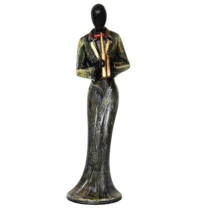 Resin Woman Playing Wind Musical Instrument Showpiece for Home Decor Living Room Bedroom Office Desk Table TV Unit | Womens Day Gift for Ladies | Housewarming Birthday Gift for Women