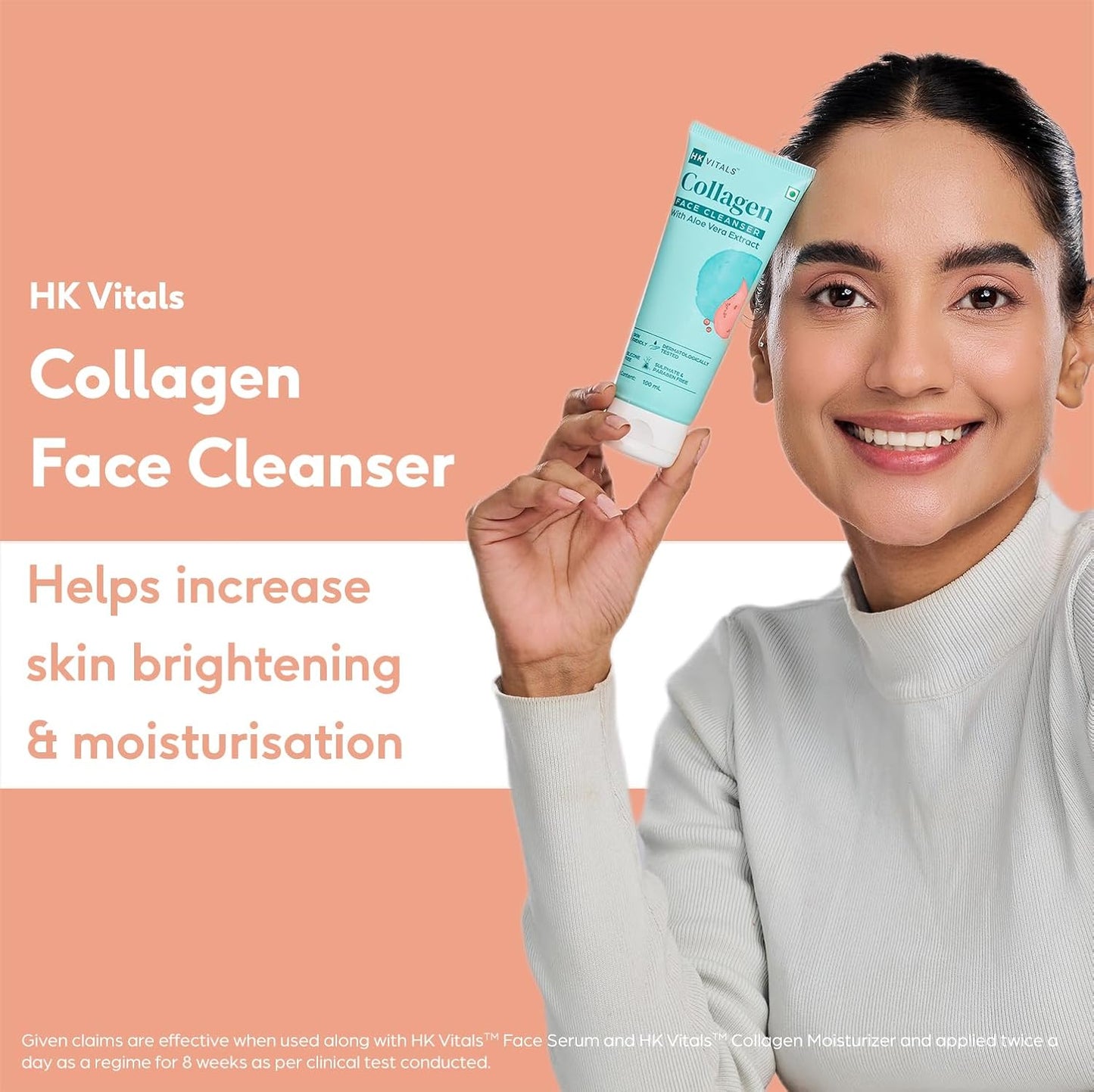 HK VITALS by HealthKart Collagen Face Cleanser with Aloe Vera Extract (100ml) | Reduces Fine Lines, Wrinkles, & Skin Dullness | All Skin Types