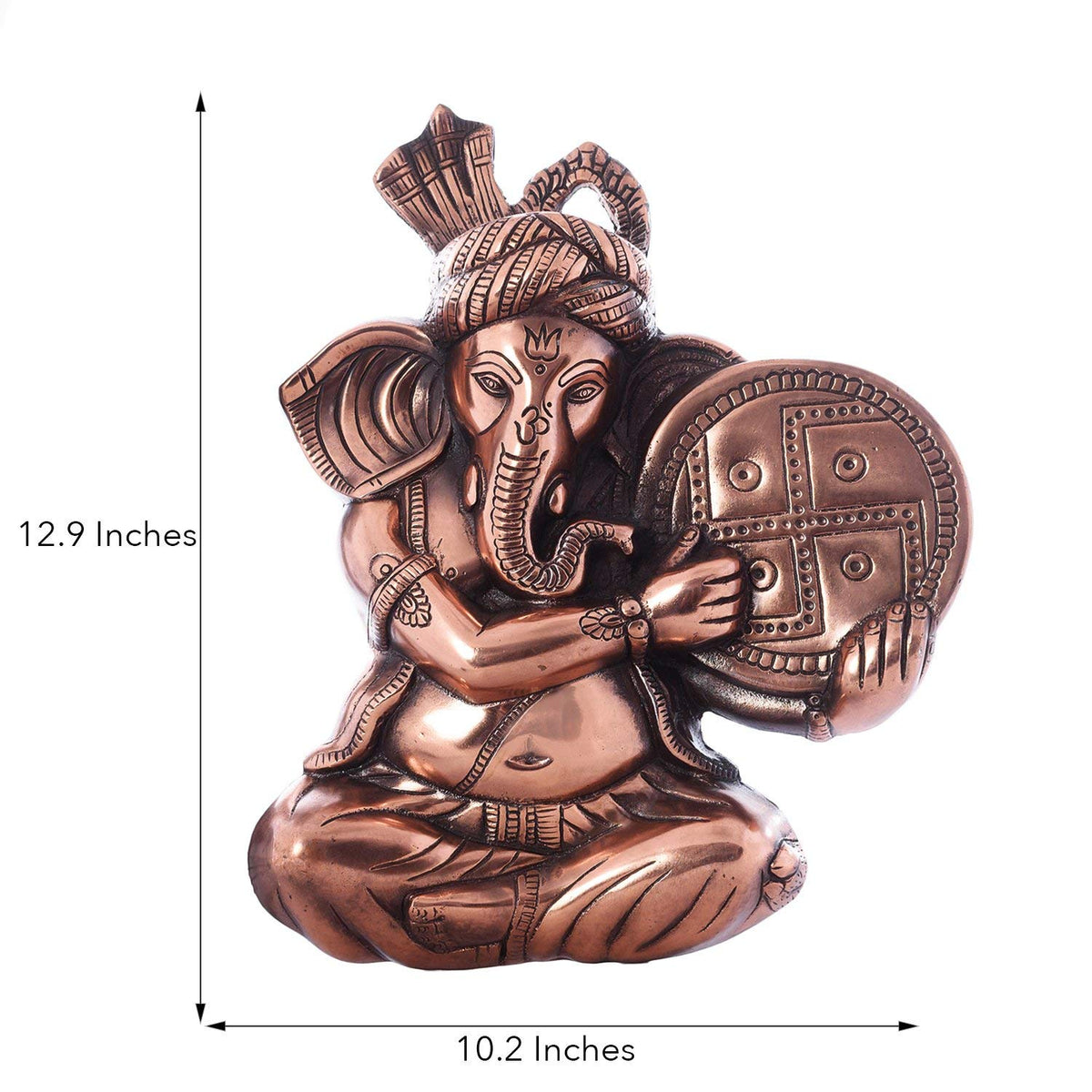 eCraftIndia Musician Phagdi Lord Ganesha Metal Wall Hanging (25.5 cm x 5 cm x 32.25 cm, Brown)