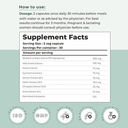 Supplement label with dosage instructions and ingredient list on a light green background