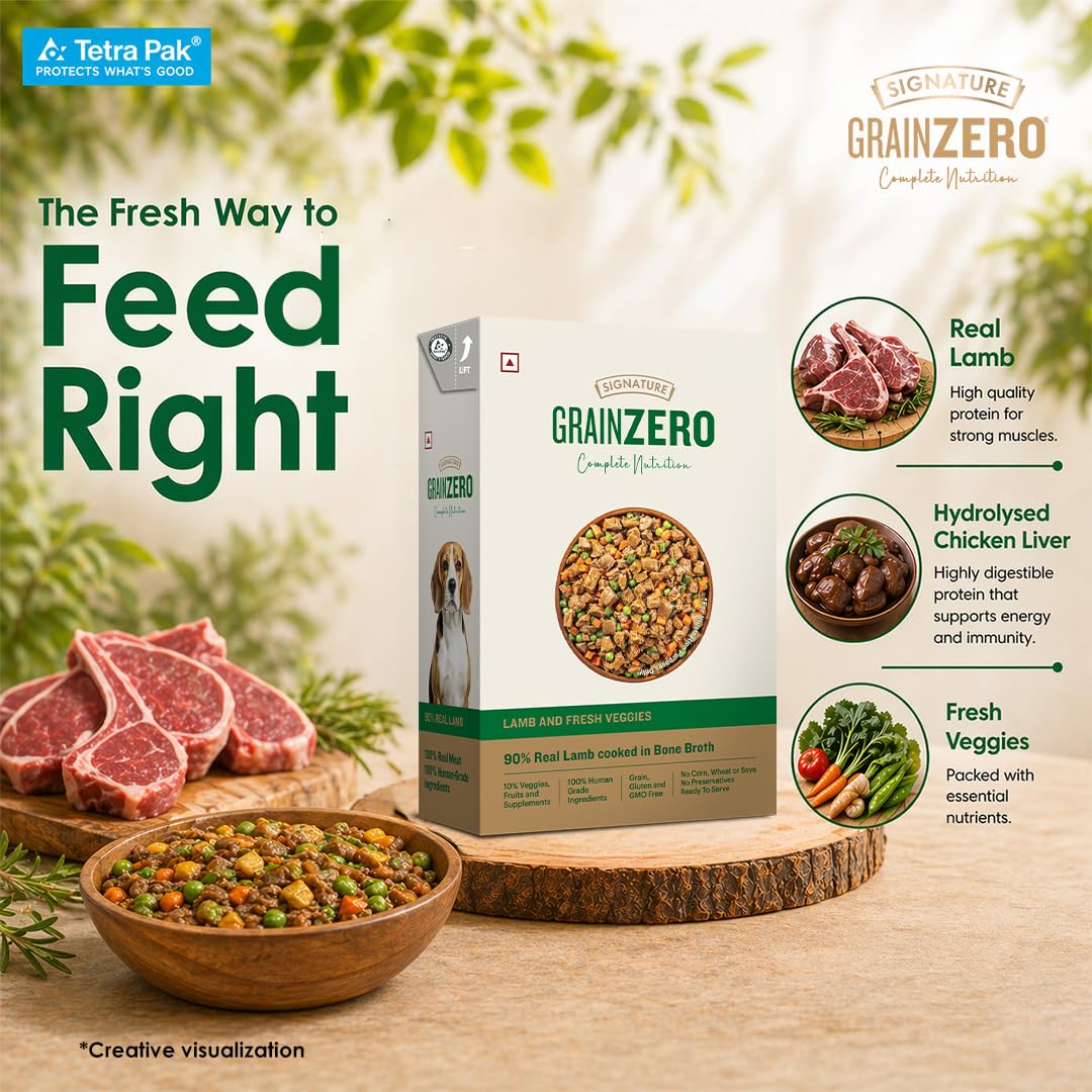 Grain Zero Dog Fresh Food Tetra Pak Lamb & Vegetables, for Adult & Puppy, 350g | Supports Joint & Health | Supports Immune System | Anti Inflammatory Properties | Ready to Serve | One Pack One Meal