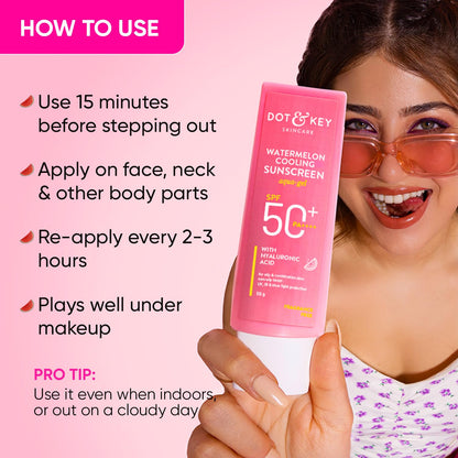 zephivo Dot & Key Watermelon Hyaluronic Sunscreen SPF 50 PA+++| for Oily, Normal & Combination Skin | UV + Blue Light Protection | Lightweight | No White Cast | Boosts Vitamin D Absorption | 50g…
