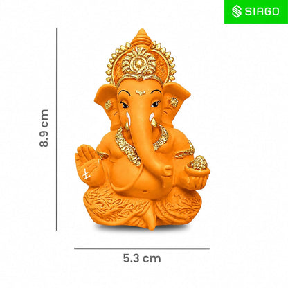 Premium Lord Ganesha Idol for Car Dashboard | 3.5 Inch Resin Ganpati Murti | Elegant Home & Office Decor Showpiece Mustard Yellow SIA485