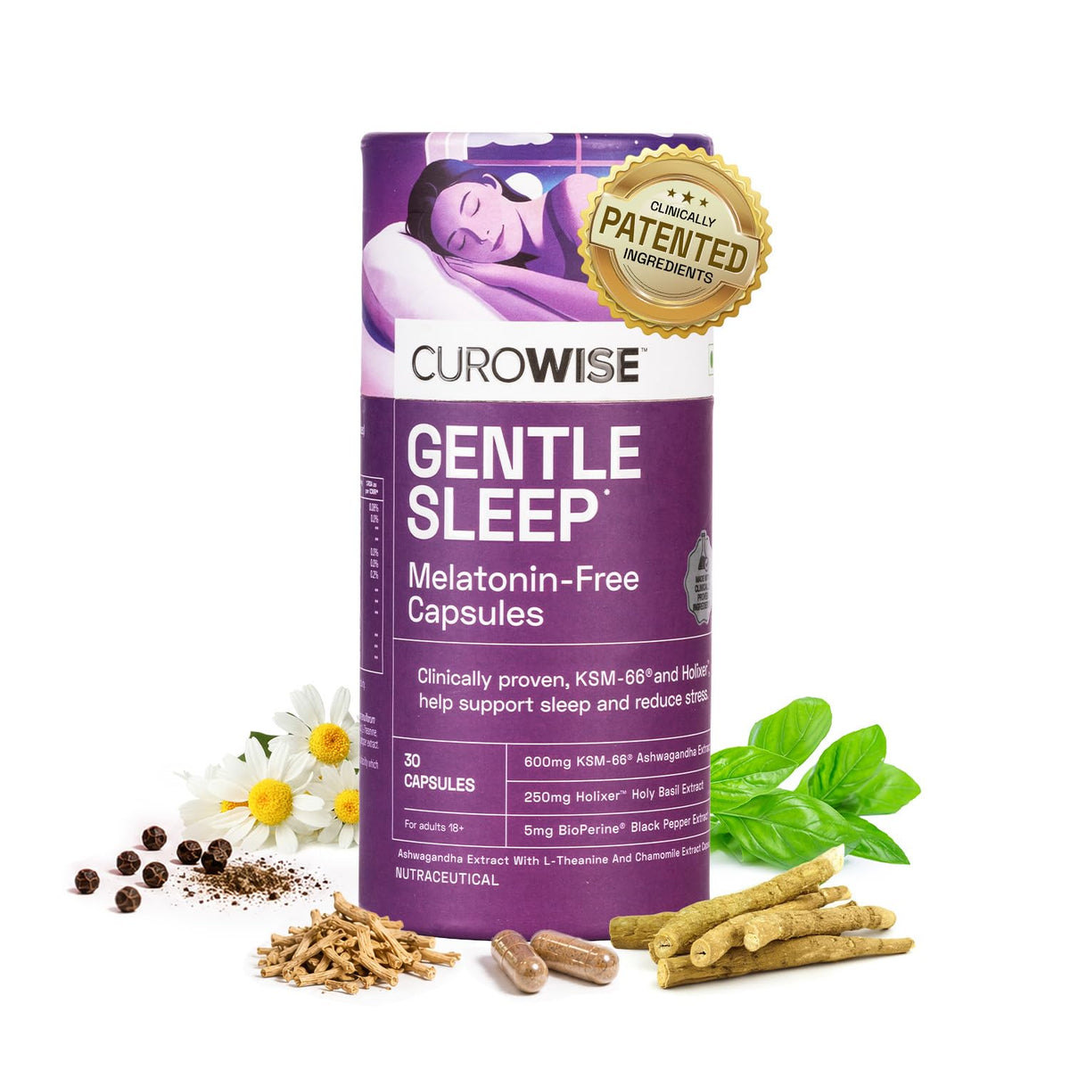 CUROWISE Gentle Sleep Capsules | Melatonin-Free Sleep & Relaxation Support | Ashwagandha Supplement for Stress & Nighttime Wellness | 30 Capsules for Adults