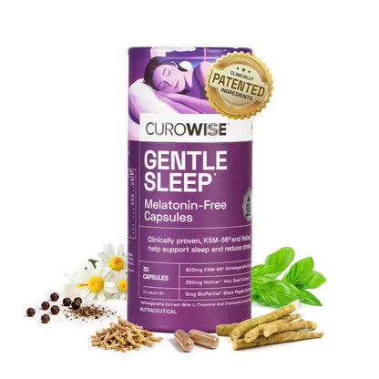 CUROWISE Gentle Sleep Capsules | Melatonin-Free Sleep & Relaxation Support | Ashwagandha Supplement for Stress & Nighttime Wellness | 30 Capsules for Adults