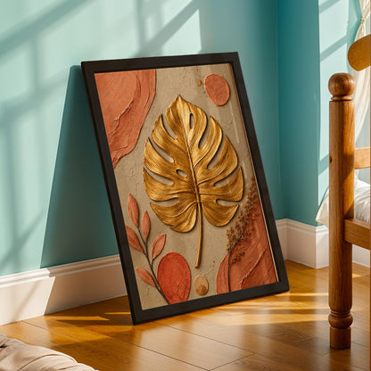 Floral Botanical Wall Painting with Frame | Premium Textured Flower & Leaf Artwork, Pastel Nature Wall Decor Framed for Living Room Bedroom Office and Home Decoration (Art-20,13x19inch)
