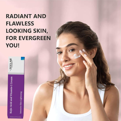 Zeelab Kojic Acid 2% and Vitamin C Cream – Advanced Formula for Pigmentation, Dark Spots, Age Spots, Acne Marks & Uneven Skin Tone – 20g Tube