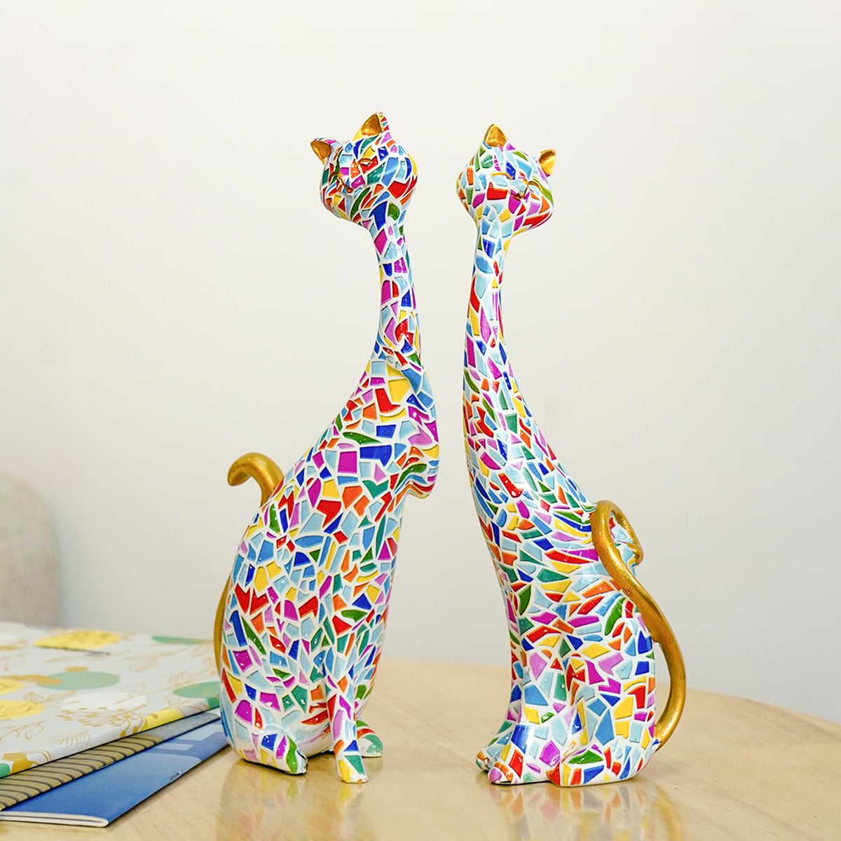 Nostrae Cute Kitty Cats Show Pieces for Home Decor Living Room Decorative Items | Abstract Modern Showpieces Gift Item | Center Table Tv Unit Showcase Office Interior Statues (Set of 2)