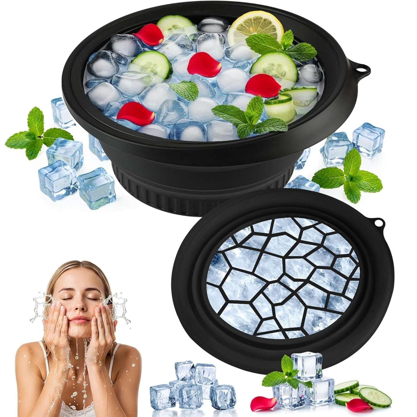 LUMONY Ice Face Bowl Silicone Face Ice Bowl For Ice With Built-In Ice Tray Collapsible Face Tub For Ice Bath, Facial Ice Plunge Bowl Ice Water Facials at Home Women & Men