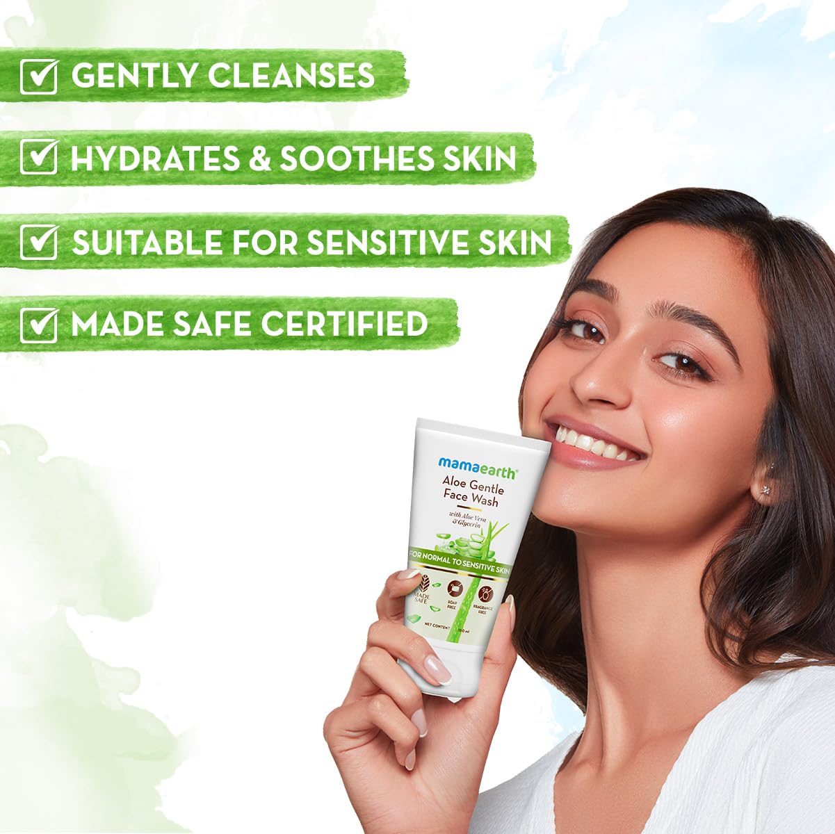 Mamaearth Aloe Gentle Face Wash with Aloe Vera & Glycerin for Sensitive Skin, Dry to Normal Skin -150 ml | Gently Cleanses | Hydrates & Soothes Skin | Fragrance & Soap - Free | Non-Irritant