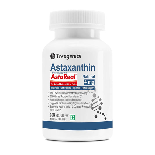 Trexgenics ASTAREAL Natural ASTAXANTHIN 4 mg from Japan (from 100 mg extract) Heart, Skin,Joint, Muscle, Eye, Exercise Support (30 Veg. Capsules) (30 Veg Capsules)