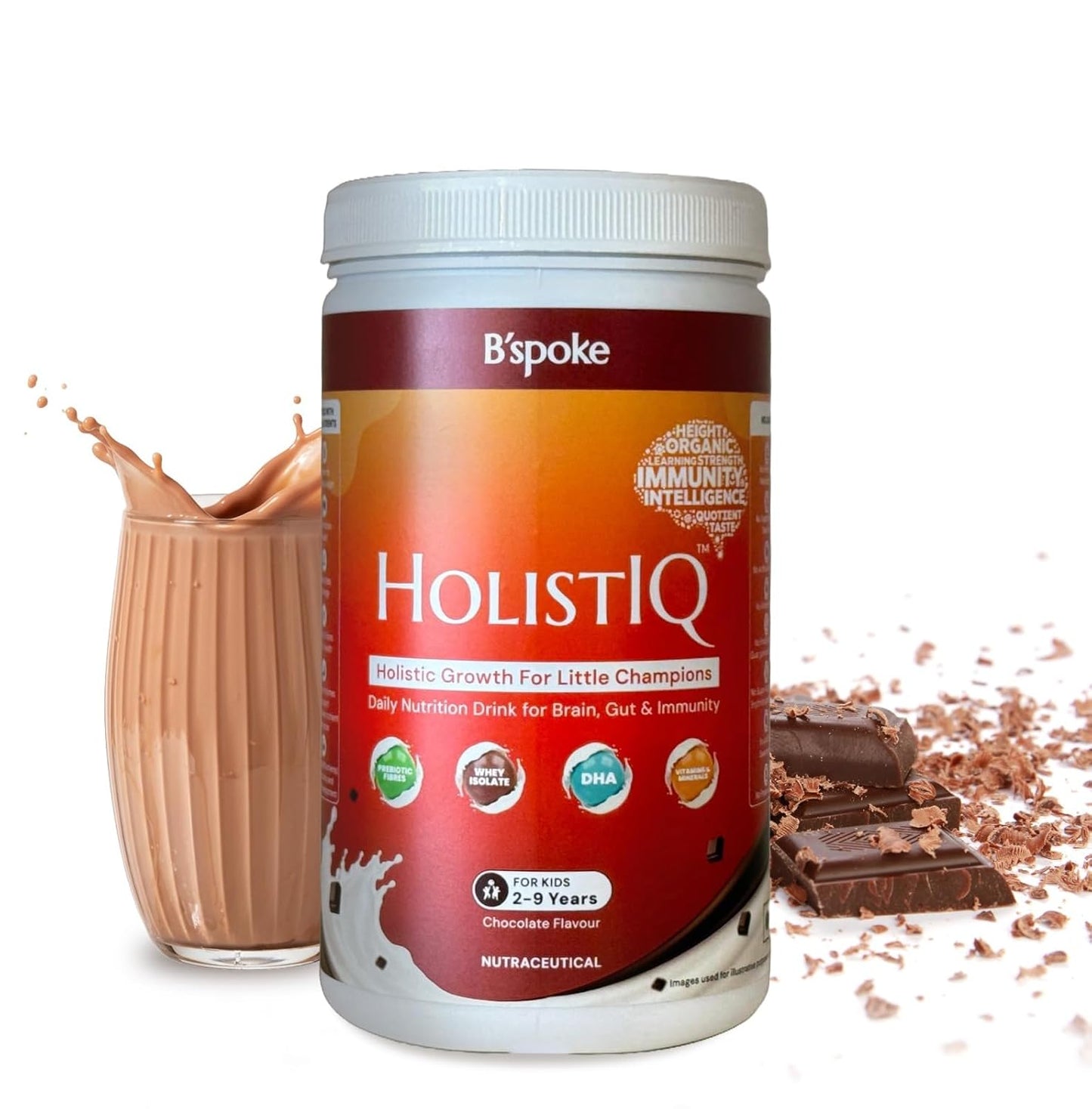 HolistIQ Chocolate Nutrition Drink for Kids (2–9 Years) | Whey Protein Isolate & Milk Protein Blend with 9 Essential Amino Acids | No Refined Sugar, No Fillers, No Emulsifiers | 400 g