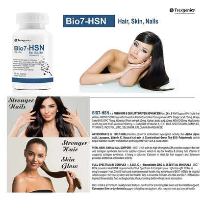 Trexgenics BIO7-HSN HAIR, SKIN & NAILS ONE-A-DAY Advanced Formula, Vegetarian & Gluten Free(60 Veg. Capsules) (Pack of 1)