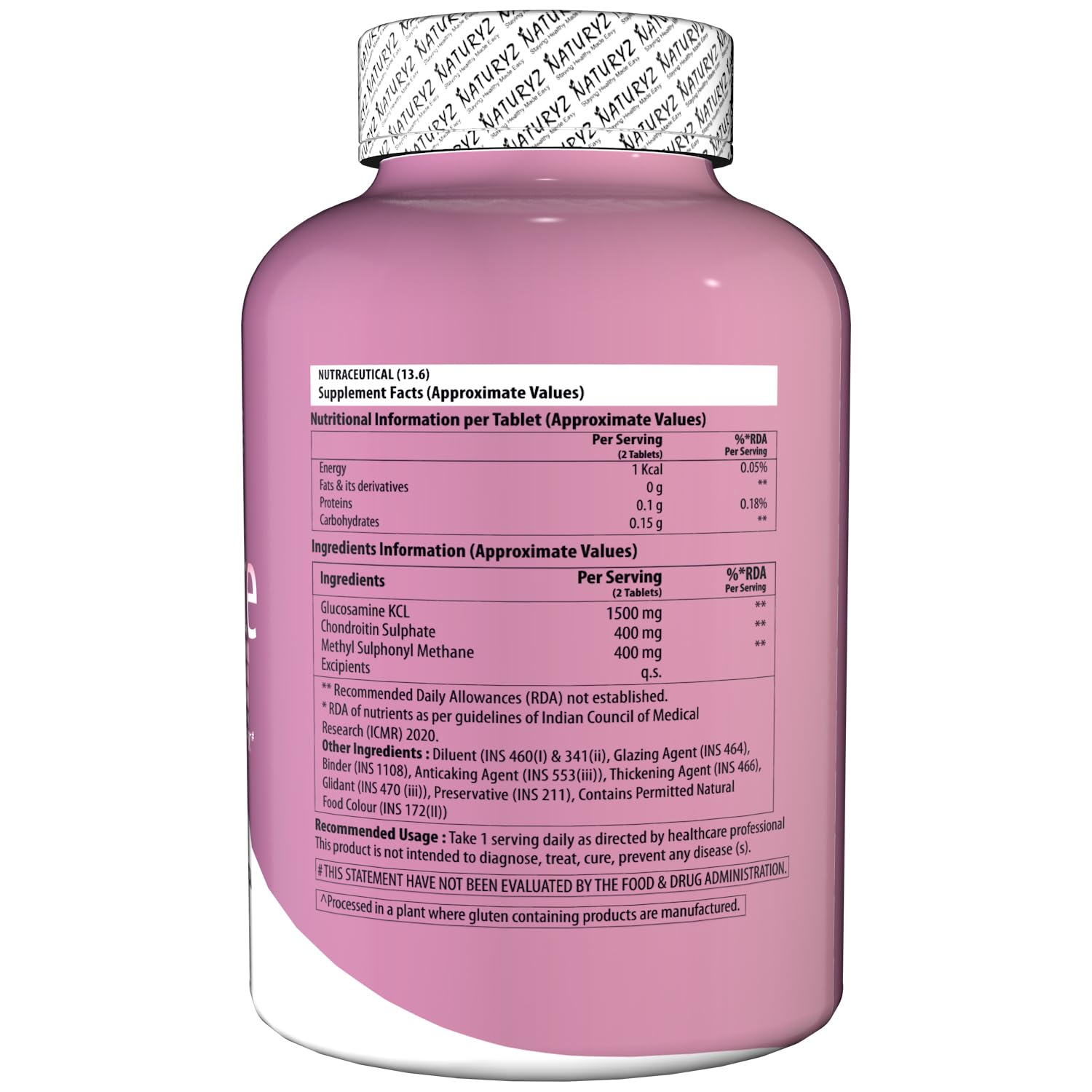 Pink supplement bottle with label on a white background