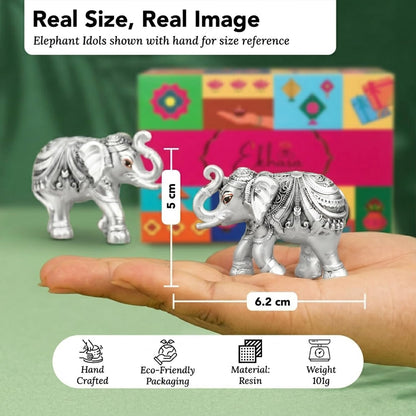 999 Pure Silver Plated Elephant Pair Showpiece with Gift Box | Silver Idol Set Home Decor Office Desk | Good Luck Feng Shui Vastu Animal Pair Religious Housewarming Griha Pravesh Gift
