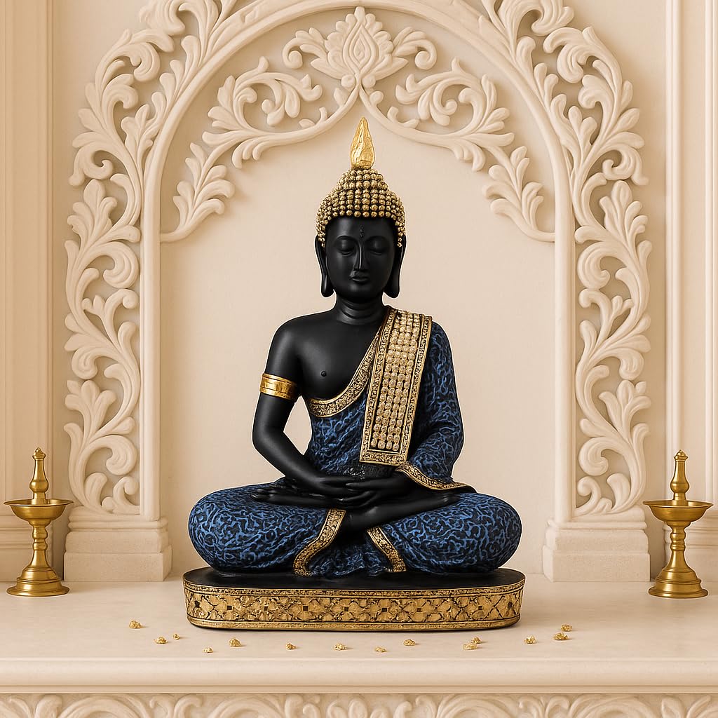 Beautiful Resin Meditating Buddha Statue for Home Decor (Pack of 1, Purple & Black)