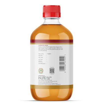 INLIFE Apple Cider Vinegar with Garlic Ginger Lemon Honey | Mother of Vinegar Raw Unfiltered Unpasteurized, 500 ml