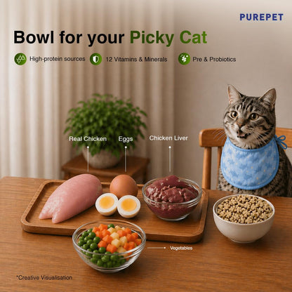 Purepet Adult Dry Cat Food 1kg Pack | Chicken & Vegetable Flavour | Prevents Hairballs | Supports Heart Function | Promotes Skin Wellness | Enriched with Taurine