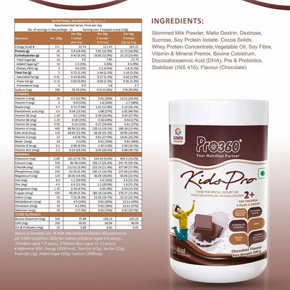 Pro360 Kidspro Protein Powder Child Nutrition & Health Supplement for Growing Children, Improves Growth and Active Strong Kids – 200g (Chocolate Flavor)