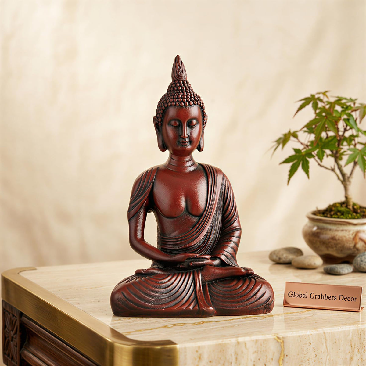 New Sitting Meditating Buddha Statue showpiece Idol Home Decor Items for Living Room and Gifts (Maroon)