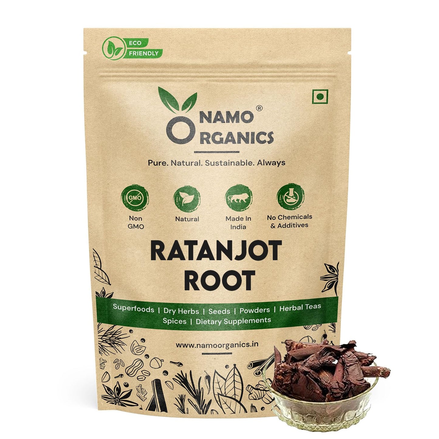 Namo Organics - Ratanjot Roots 100 Grams | Alkanet Root - Alkanna Tinctoria, Natural | Non GMO| No Added Preservatives and Additives
