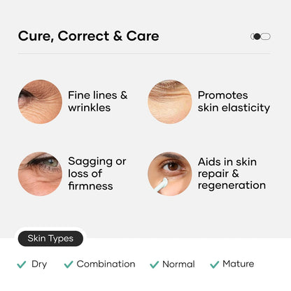 Skincare benefits and skin types on a white background