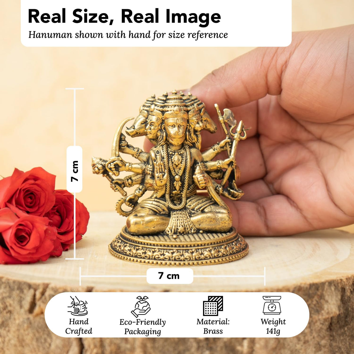 100% Pure Brass Panchmukhi Hanuman Idol | Bajrangbali God Statue for Home Door Entrance Main Door Vastu Protection | Religious Housewarming Grah Pravesh Gift