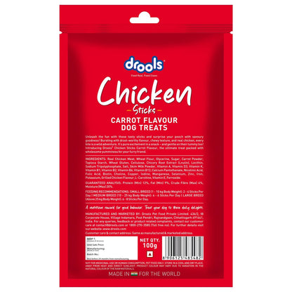 Drools Puppy & Adult Dog Treats Sticks 100g | Chicken Carrot Flavour | Rich in Protein | No Artificial Preservatives | Best for Training & Bonding | Formulated in USA | Premium Treats