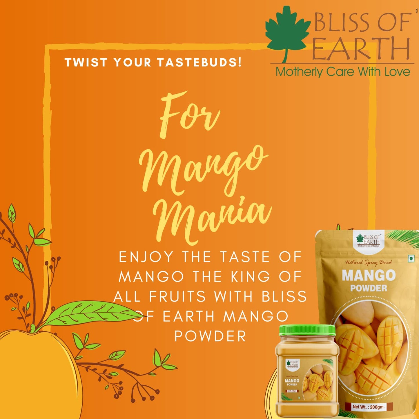 Bliss of Earth 900gm Mango Powder Natural Spray Dried Great for Mango juice | ice cream | Cake | shake king of fruits Vitamin A,C,K Rich