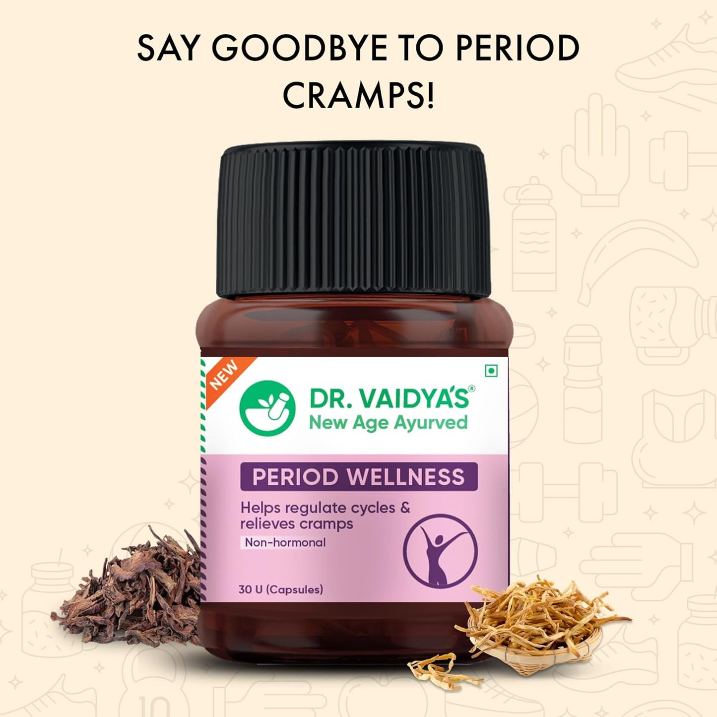 Dr. Vaidya's Period Wellness Capsules | Reduces Period Cramps & Pain | Supports Reproductive Health | Ashoka & Shatavari (30 Capsules)