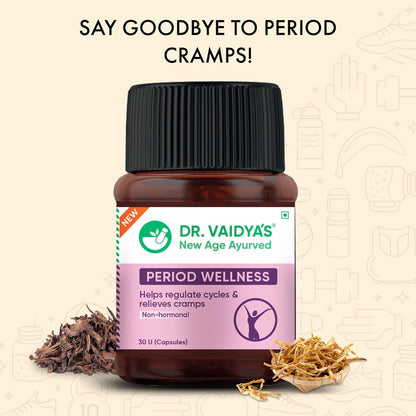 Dr. Vaidya's Period Wellness Capsules | Reduces Period Cramps & Pain | Supports Reproductive Health | Ashoka & Shatavari (30 Capsules)