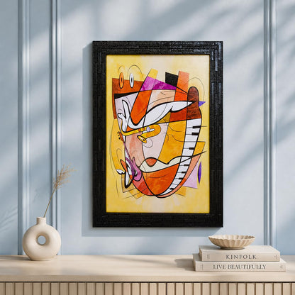 Abstract Modern Art Framed Painting | Ready to Hang- (Wooden Frame, Multicolor, 10inch x 14 inch)