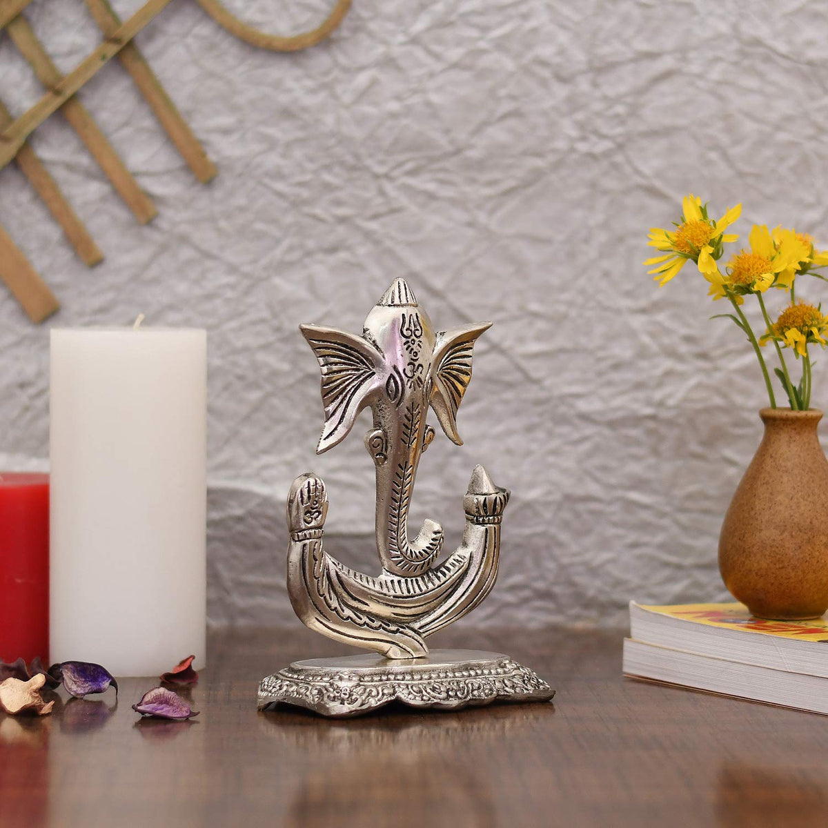 Metal Ganesha Idol Showpiece for Gift & Home Decor - Silver Plated Ganesh Ganpati Statue for Pooja Temple Office Decoration Gifts