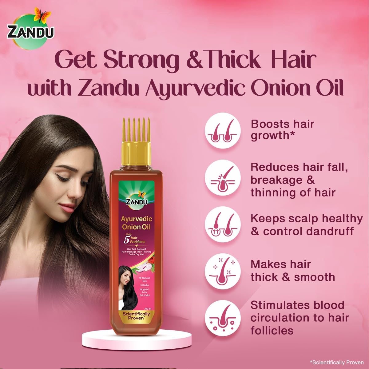 Zandu Ayurvedic Onion Oil (200ml): Power of Onions for Strong & Smooth hair | 9 Herbs & 10 Natural Oils | Helps reduce Hair Thinning & Hair Breakage | Improves Hair Quality | Controls Dandruff