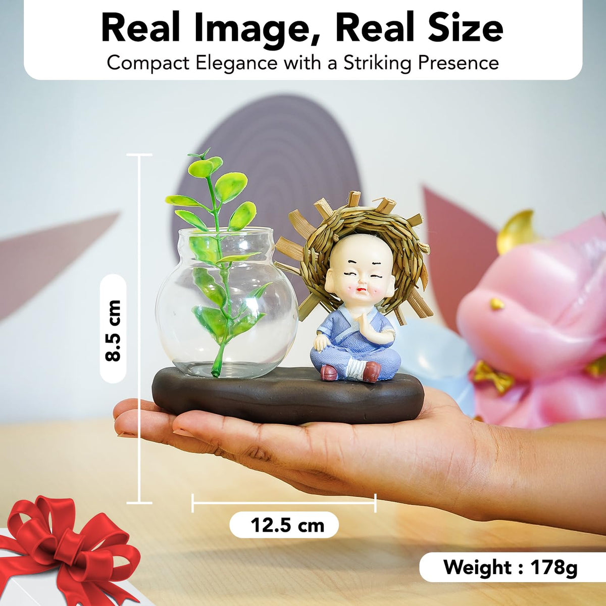 Nostrae Buddha with Money Plant Planter Show Pieces for Home Decor | Cute Showpieces Gift Item for Decoration | Center Table Tv Showcase Shelf Office Interior Statue Figurines