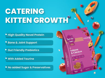 BARK OUT LOUD - Premium Kitten Dry Food | Fresh Salmon & Chicken | Hairball Control | Taurine |Omega Fatty Acids | Probiotivs-No Preservaties - Made in Belgium Kibbles for Kitten (1kg)