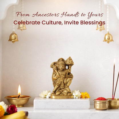 Brass Hanuman Ji Idol | Handcrafted Hanuman Murti for Pooja Room | Home Temple & Festival Gift (Design08: L4 x W2 x H5 cm)