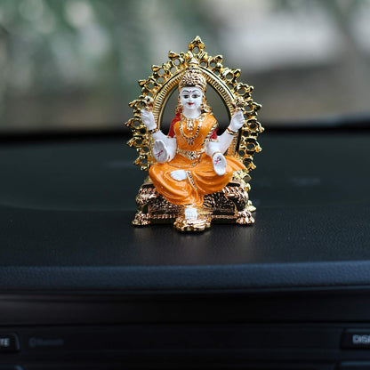 Ceramic Lakshmi Idol, 3.5 x 2.5 x 1.5 Inches, Gold & White, (Model: LMAS110)